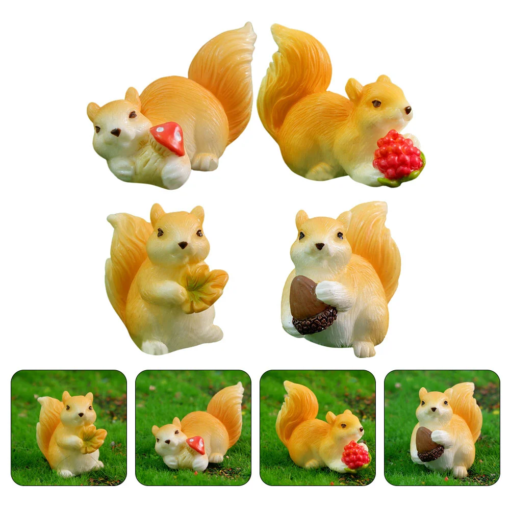 

4 Pcs Squirrel Ornament Miniature Figurines Dashboard Statue Small Animals Resin Craft