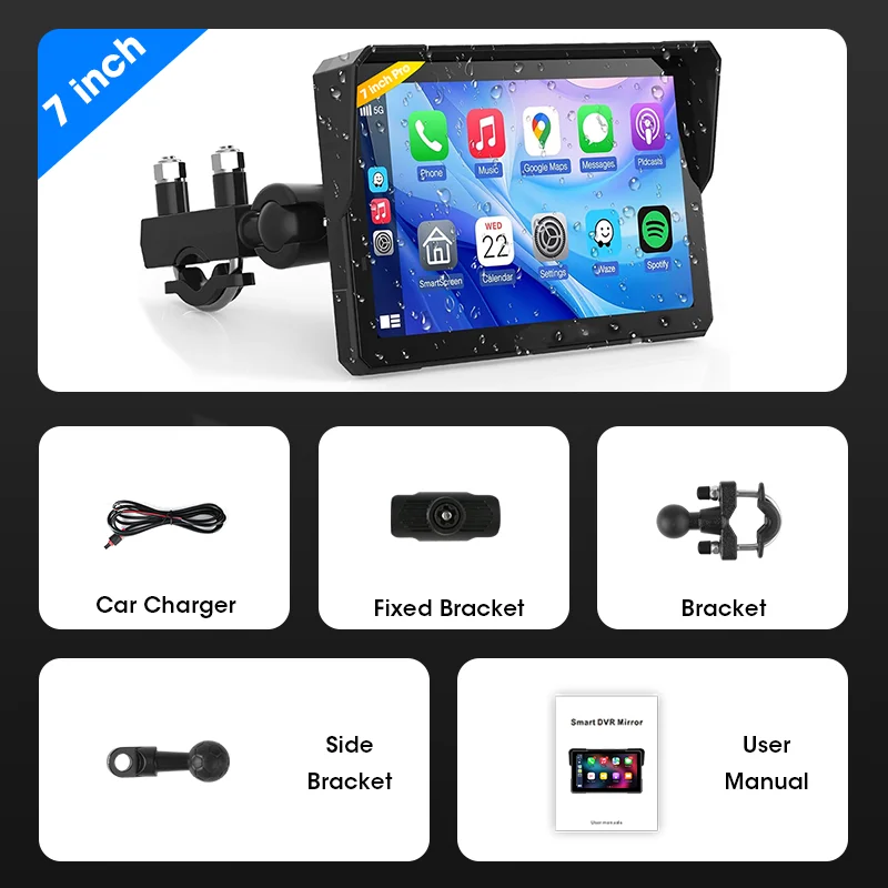 Motorfiets Carplay Android Auto GPS-navigatie Draagbare 7-inch IP67 Waterdichte Moto-accessoires Scherm Multimediaspeler