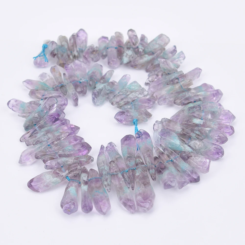 APDGG Natural Amethyst With blue quartz crystal side hole semi precious ston Loose Beads Jewelry Making DIY