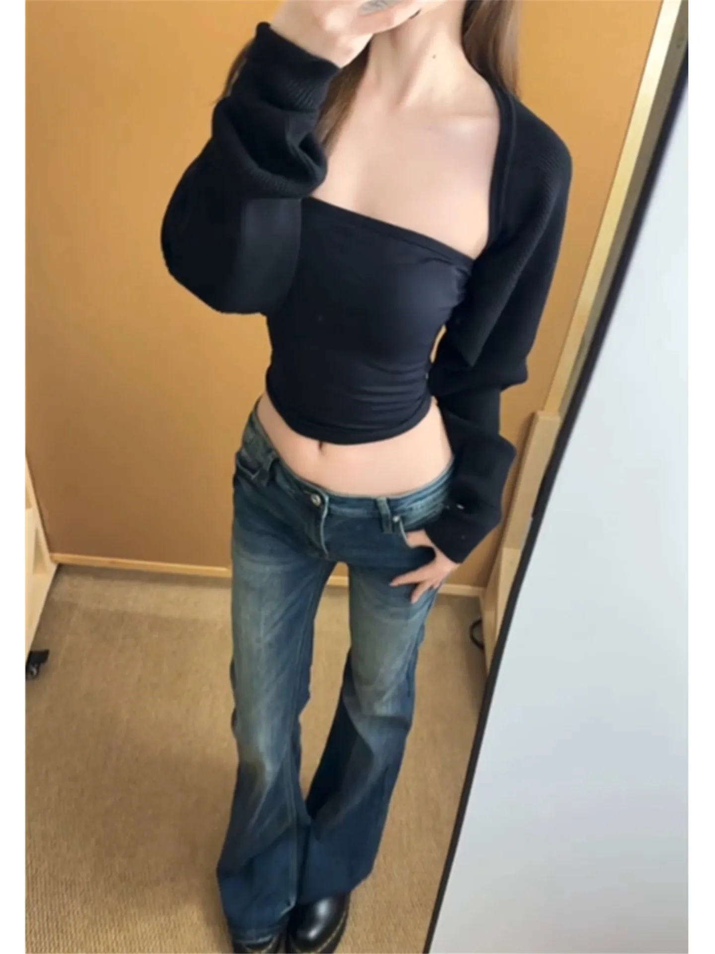

American Retro Millennium Sexy Girl Low Waist Flared Jeans Women Spring Slimming Washed Floor-Length Pants