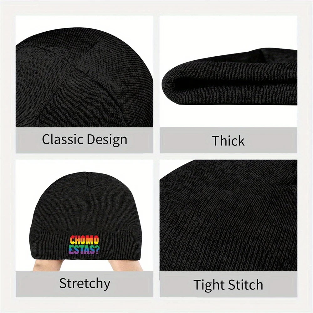 1 قطعة Chomo Estes LGBT قوس قزح فخر قبعة صغيرة متماسكة قبعة يندبروف قبعة تزلج دافئة مع جريئة "Chomo Вantas" قبعة الشتاء للرجال والنساء