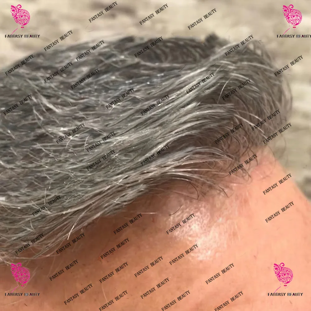 1B80 White Grey 0.02mm Super Ultra Thin Skin V-Loop 80% Density Ash Blonde Human Hair Toupee for Men Capillary Prosthesis System