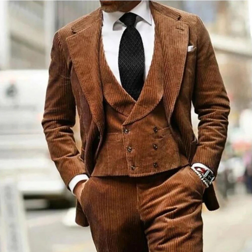 

Coffee Hombres Men Suits Single Breasted Notched Lapel Three Piece Jacket Pants Waistcoat Elegant Prom Costume Full Set Fit