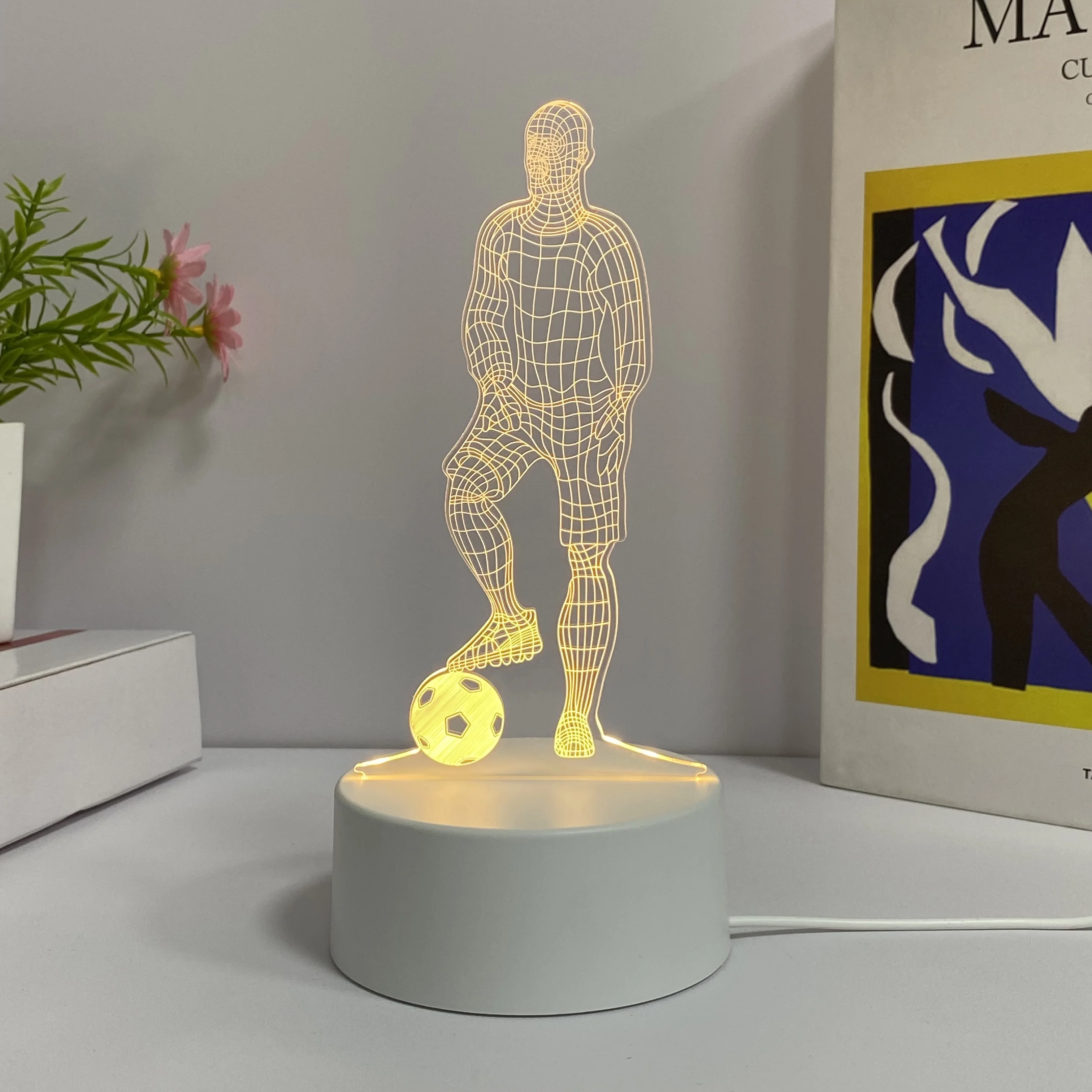 1pcs football player pattern night light, USB creative 3D atmosphere decorative light, birthday gifts for family and friends.