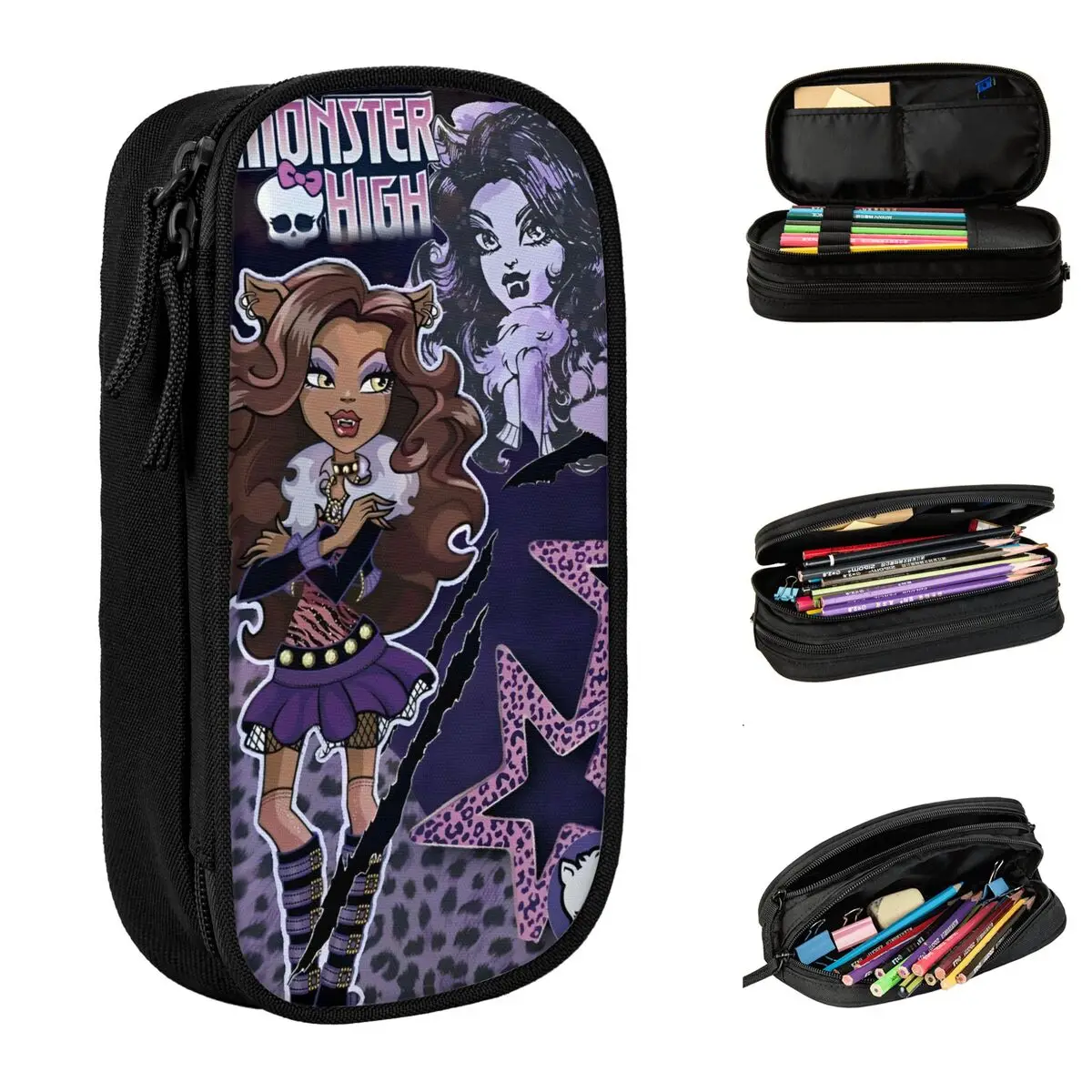 Monster High School Theme Pencil Case Pencilcases Pen Box for Student Large Storage Bags School Supplies Gifts Stationery