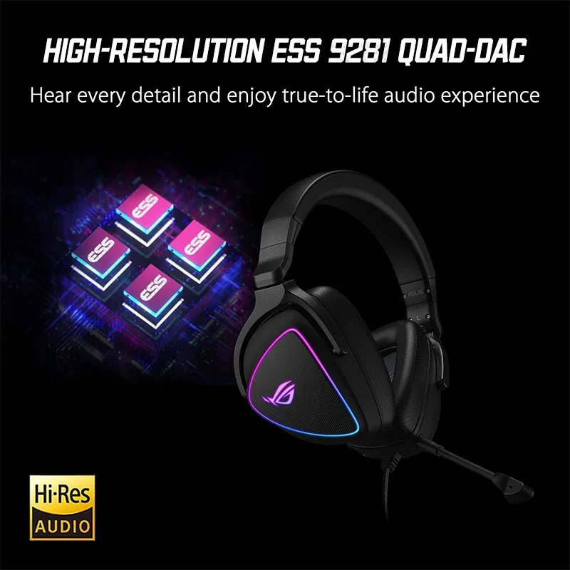 Imagem -04 - Asus Rog Baixa Latência Delta s Rgb Fone de Ouvido de Jogos com Microfone de Cancelamento de Ruído de ia Hi-res Ess 9281 Quad Dac Usb-c Sincronização Aura