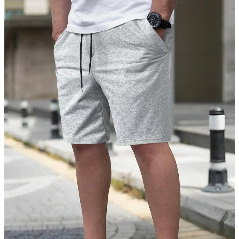 Men's Simple Solid Color Drawstring Belt Shorts, Casual and Versatile Summer New Y2K Unisex Sports Street Style Clothing