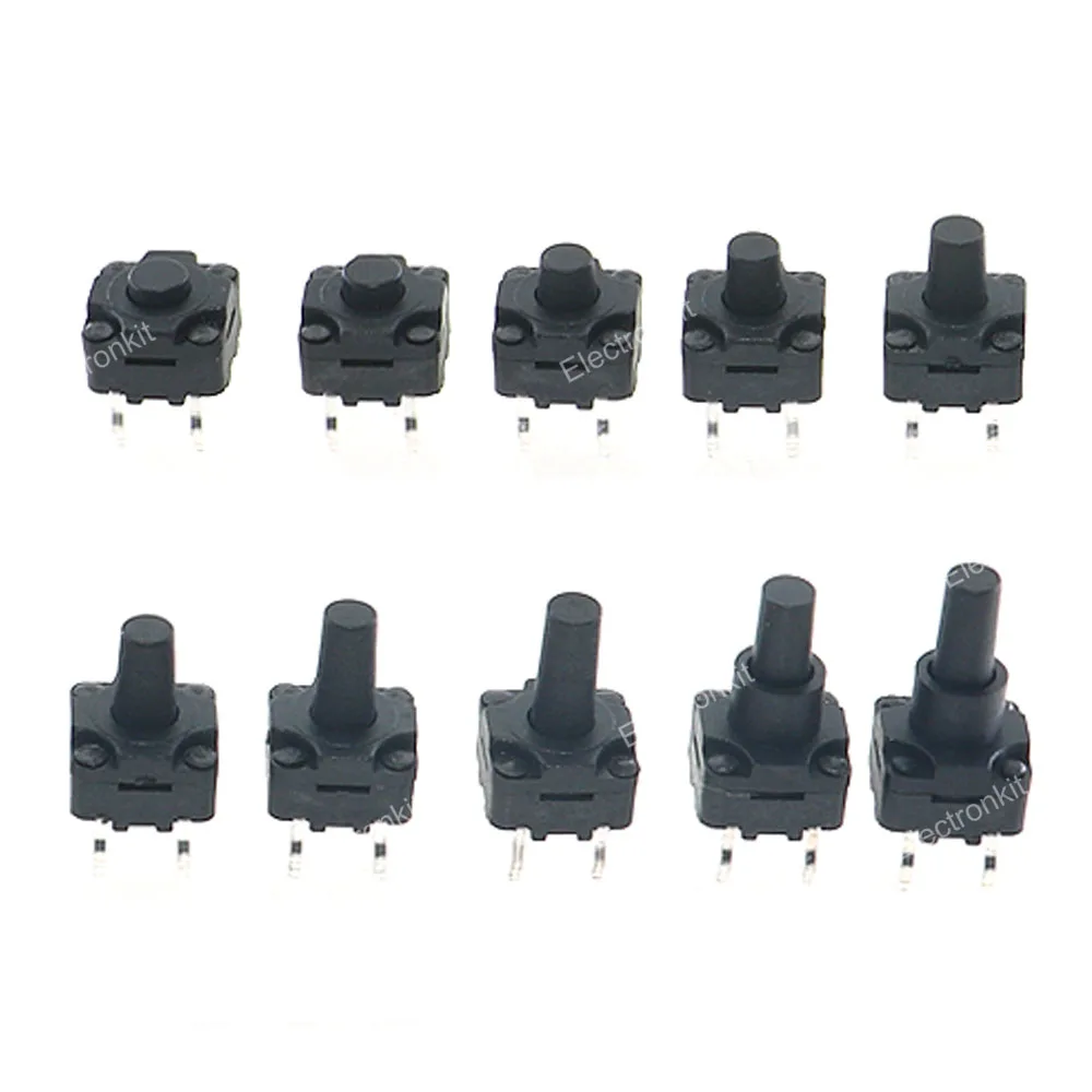 50pcs 10Value 8x8mm 6mm-15mm Waterproof Tact Switch Button Dustproof Switch Assorted kit