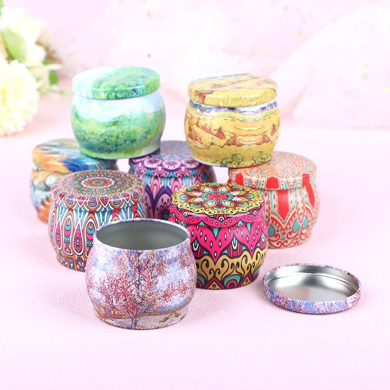 1PC Vintage Candle Tin Can Candy Cookie Storage Box Dry Spice Storage Jar Suitable DIY Candle Cosmetic Ointment Making Christmas