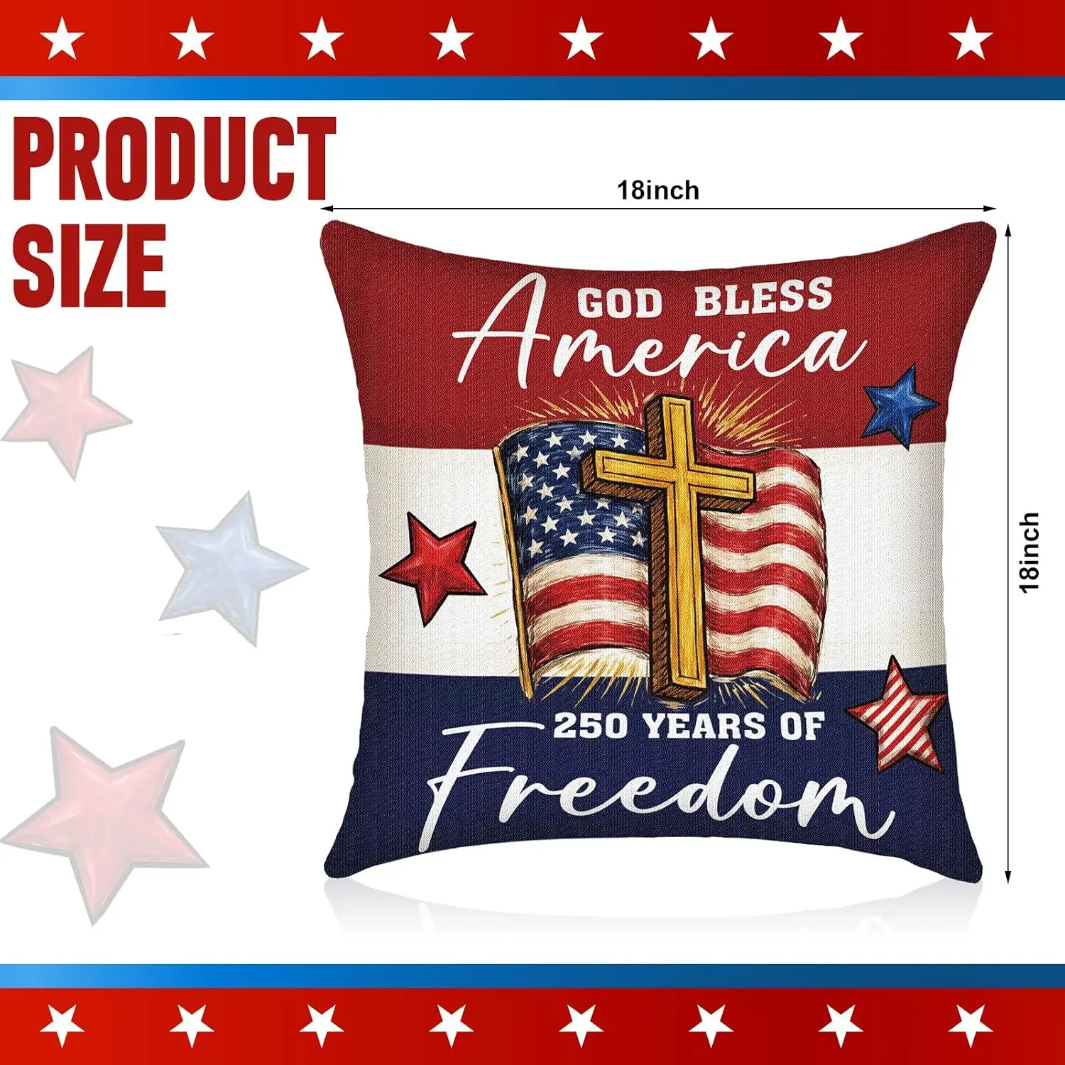 Set of 4 Throw Pillow Covers USA Flag American Decor Patriotic Cushions 250 Years of Freedom Home Accent Gift Holiday Decor Semi