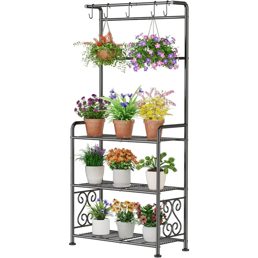 

Plant Stand Indoor Outdoor Heavy Duty Metal 56.4 Tall 3Tier Shelf for Multiple Plants Flowers Rustproof Black Storage Rack for