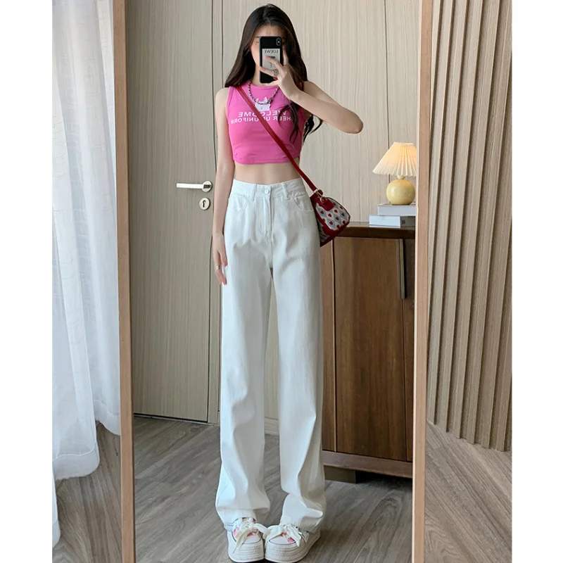 

White Jeans Women American Wide Leg Pants Loose Fashion Hip Hop Street Temperament Vintage Female Bottoms 2023 Summer Trousers