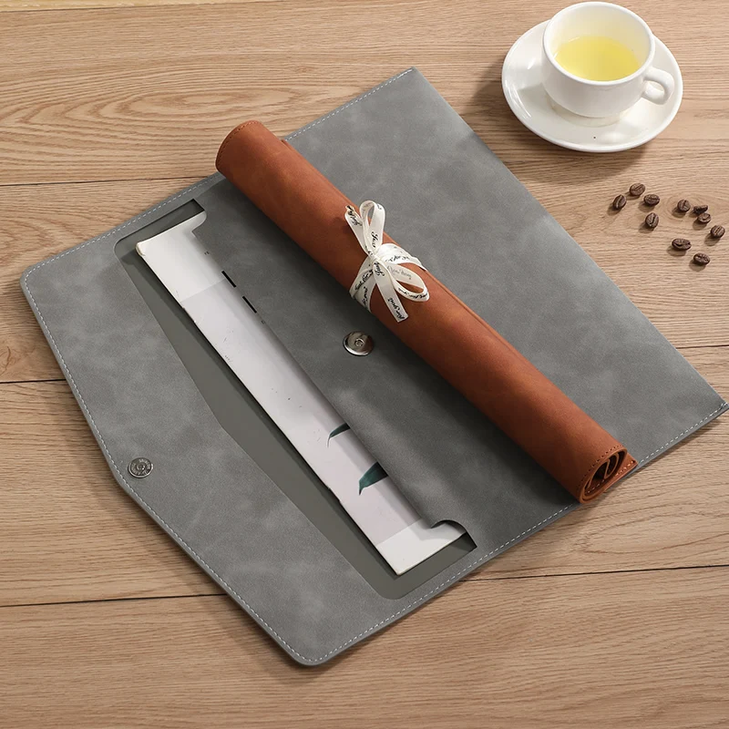 A4 PU Leather Document Bag with Pen Slot Metal Snap File Folder Office Paper Storage Organizer view 2