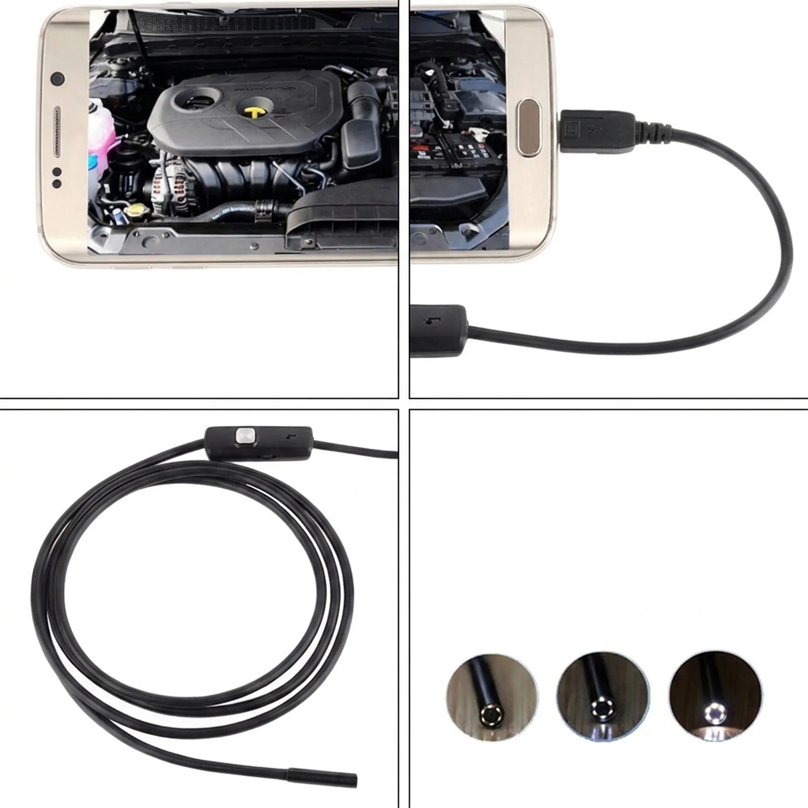 2M Waterproof IP67 Camera With 6 LED Lights HD USB Borescope For Car Engine Repair Inspection Tools For Android Phone PC