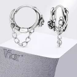 Vnox Gothic Rose Kolczyki dla mężczyzn i chłopców, Punk Black CZ Stone Inlayed Flower Small Hoop Earrings, Unsex Rock Streetwear Jewerly