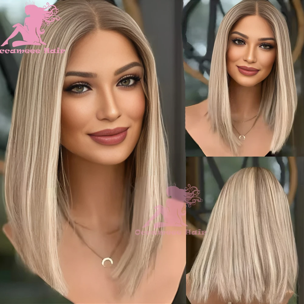 

Highlight Bob Human Hair Wigs Dark Roots Transparent Lace Front Colored Straight Blonde 100 Human Hair Woman Wigs