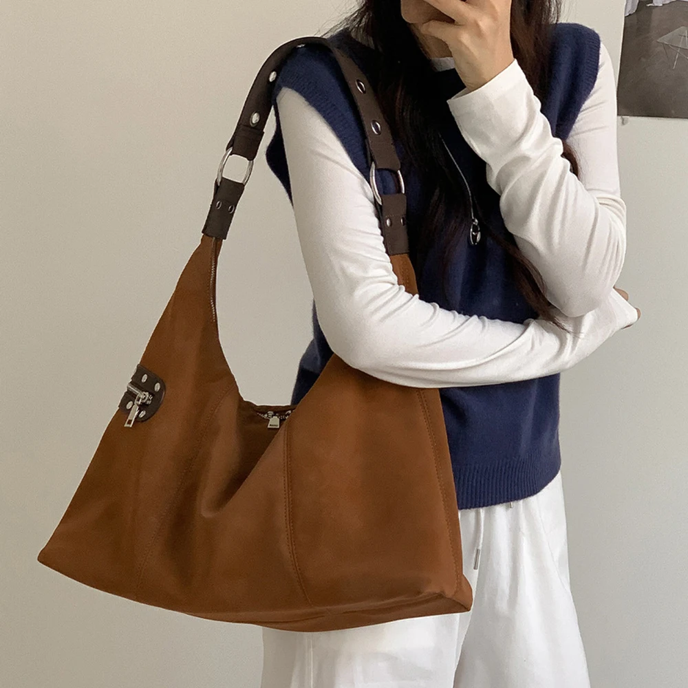 

Fashion Faux Suede Shoulder Bag Soft Tote Designer Bags for Women Handbags and Purses Matte Texture Shopper Female Commuting Bag