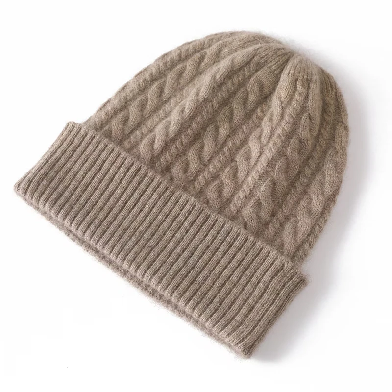 Cappello da donna lavorato a maglia di lana, morbido e caldo cappello in misto cashmere, elastico, alla moda, 100%