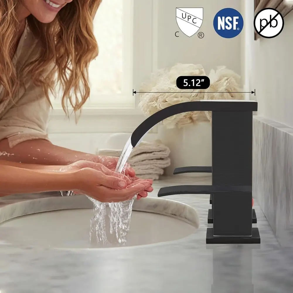 مجموعة صنبور حوض الحمام البرونزي المطلي بالزيت على نطاق واسع مقاس 8 بوصة مع 3 فتحات ومقابض وصرف منبثق وخطوط إمداد المياه #3