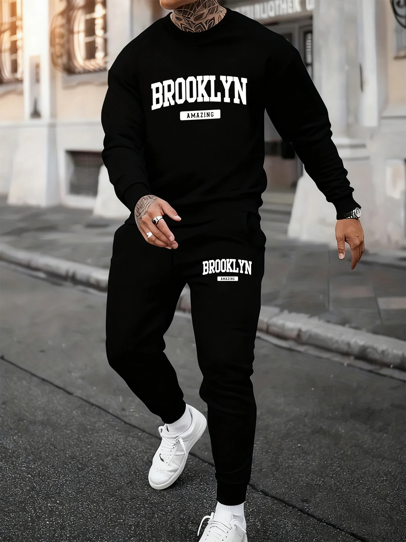 Brooklyn Amazing Letter Print Men Autumn Sweatshirt Set Couple'S Casual Two Pieces Sets Fashion Jogging Tops Loose Sweatshirts