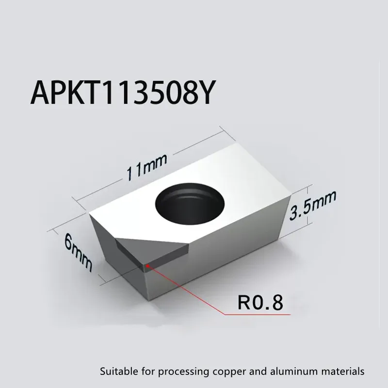 

PCD APKT113508Y Insert Single Crystal Turning Tool High Hardness Diamond Cutter for Copper Aluminum to Achieve Mirror Effect