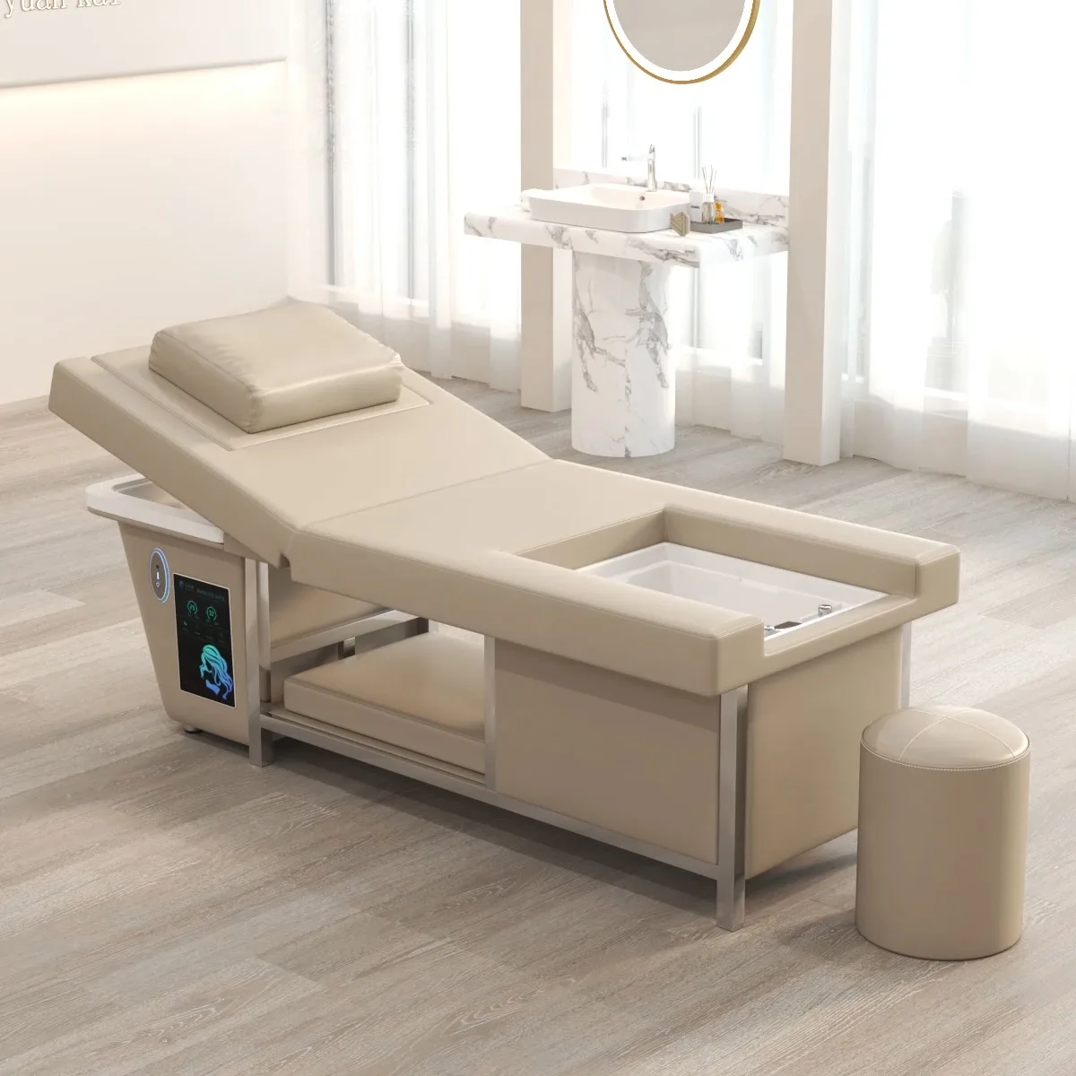 Luxury Adjustable Electric Ceramic Basin Pedicure Shampoo Bed Modern Salon Stainless Steel Frame Hotel Use Hair Wash Massage