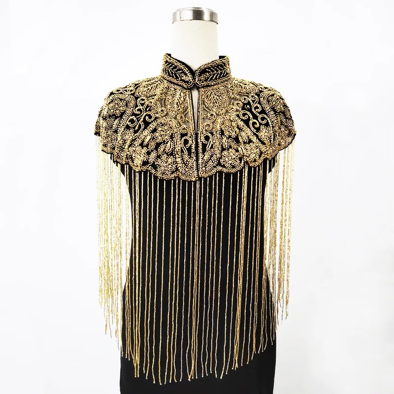 Cape de soirée de luxe style Gatsby des années 20, ornée de perles et de franges, avec longues pampilles, châle épaule nu effet nuage, broderie main, boléro de soirée, couverture de mariée
