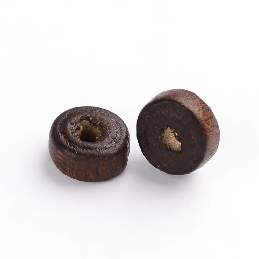 600pcs  Maple Wood Beads Lead Free Flat Round Dyed Brown 6x3mm Hole: 2mm