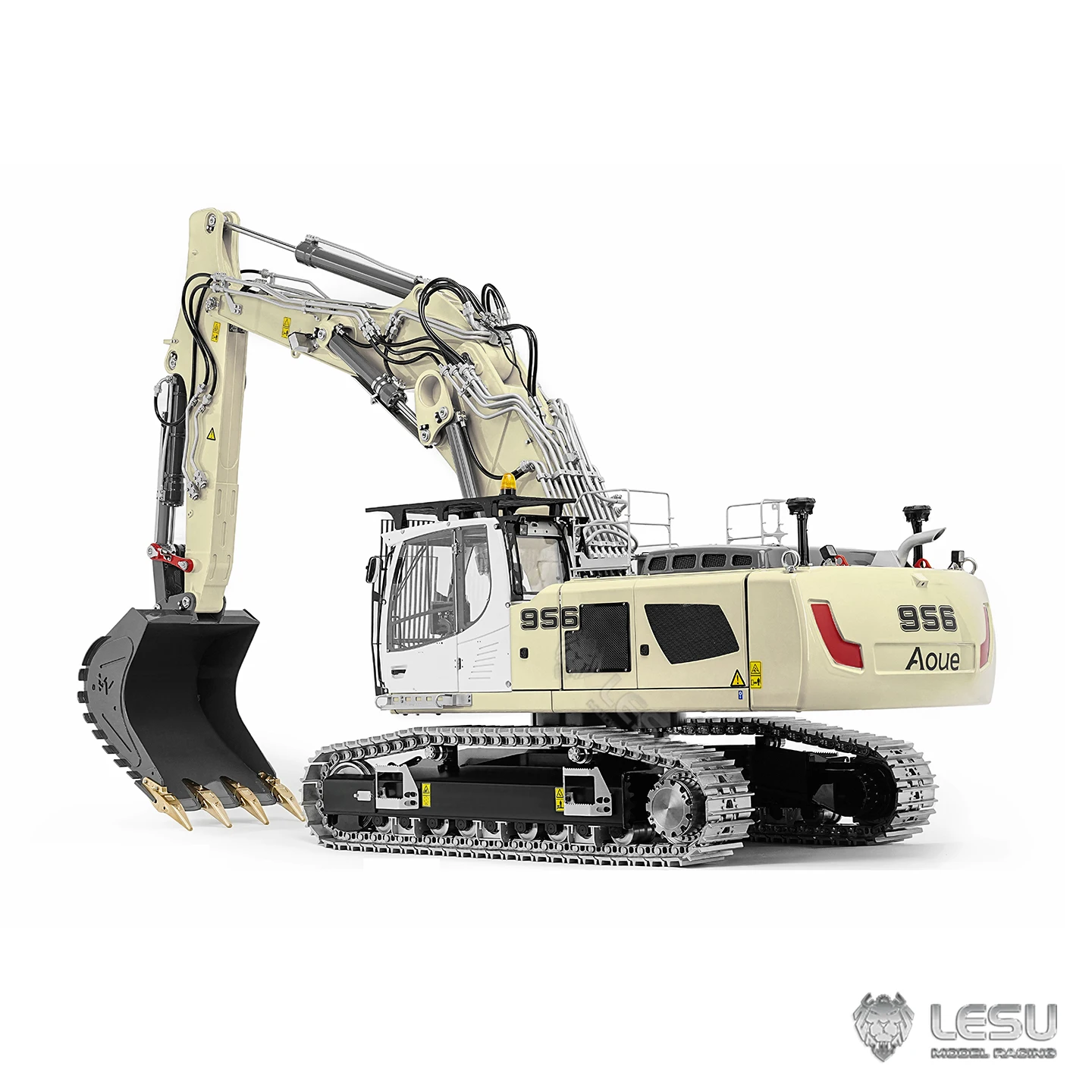 LESU 1/14 Metall Flysky PL18EV LITE Fernbedienung Bagger LR956 3 Arme RC Hydraulikbagger Modell 7CH Ventil Dual Pumpen Licht