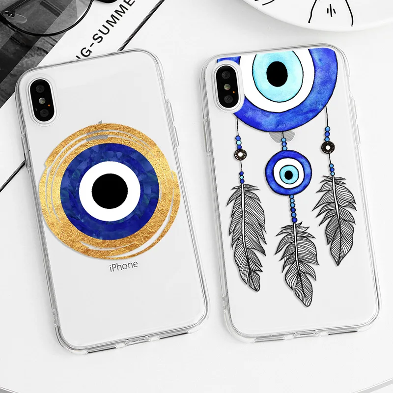 Lucky Eye Blue Evil Eye Print Clear Phone Case for IPhone 14 Pro Max SE2 12 13Mini 11 XR X XS MAX 7 8 14Plus Soft TPU Back Cover