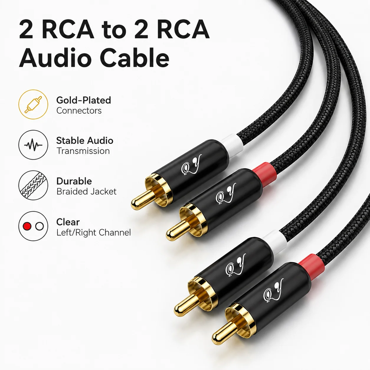 RG 2 RCA zu 2 RCA Audiokabel, Stereo-AV-Kabel (Stecker auf Stecker), vergoldetes HiFi-Kabel für Lautsprecher, Verstärker, Fernseher, DVD-Player