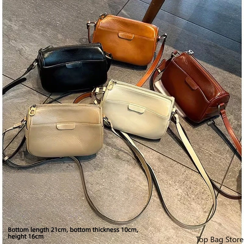 Minimalist Everyday Small Shoulder Bag for Women Soft Genuine Leather Multiple Pockets Adjustable Strap Luxury Handbag