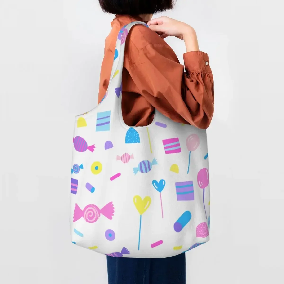 Candy Crush White Cloud Grocery Tote Shopping Bag Street Mmural Art Eldridge Canvas Shoulder Shopper  Big Capacity Handbags