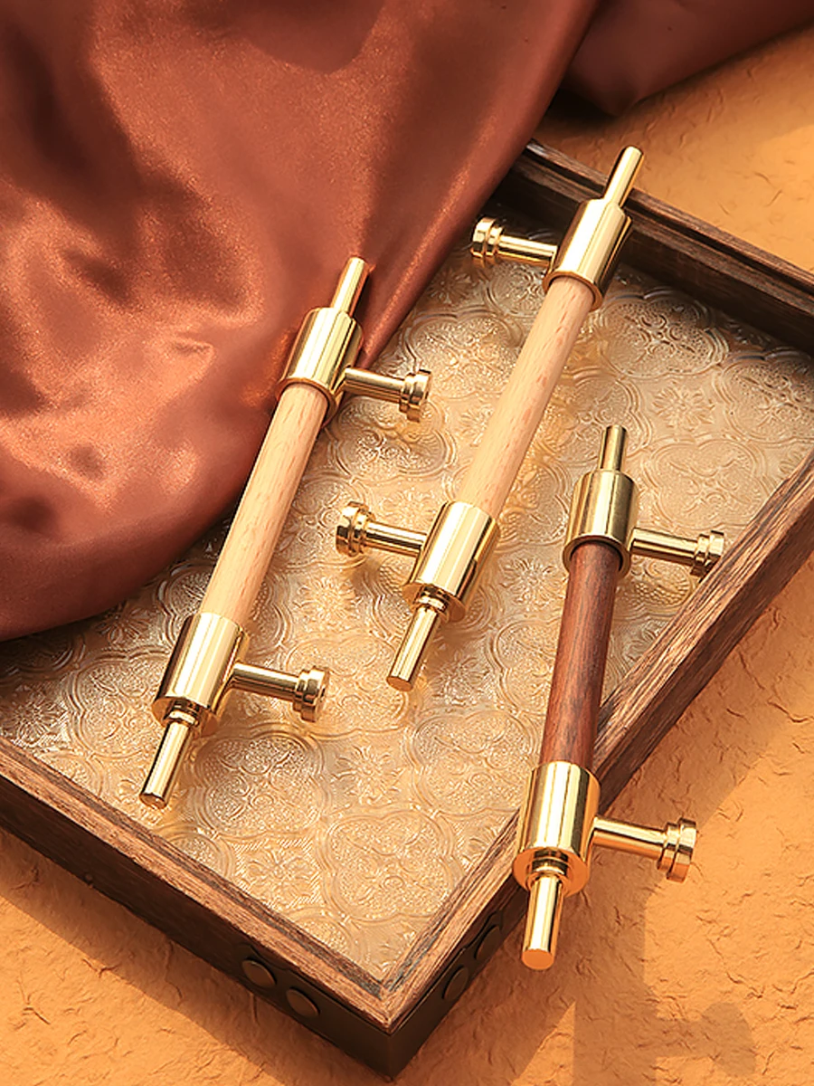 96 128 160 192 224mm Modern Simple Fashion Gold Brass Beech Walnut Wardrobe Cupboard Dresser Book Cabinet Tv cabinet Door Handle