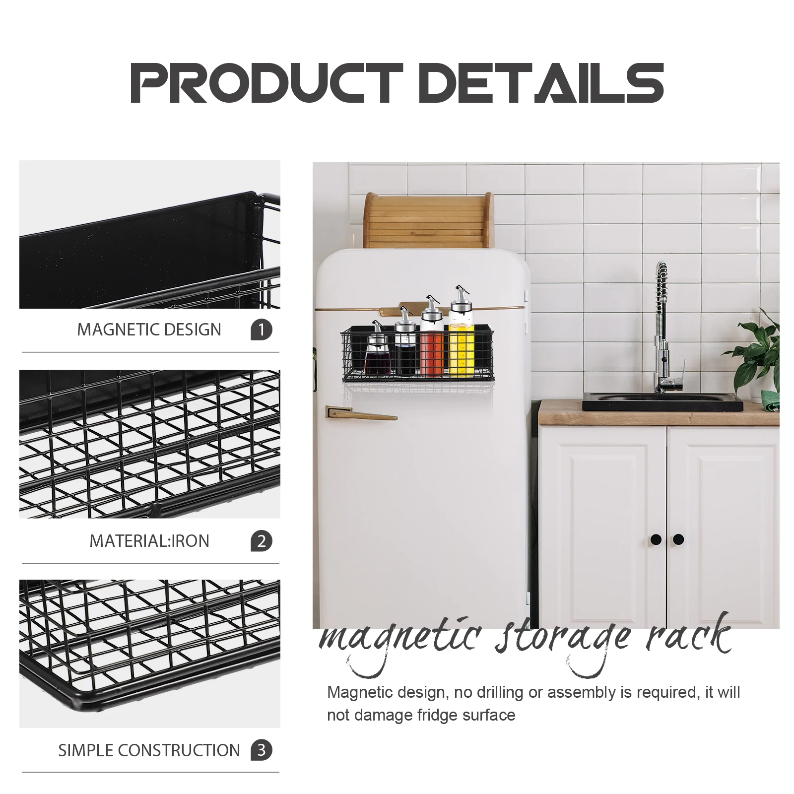 

Magnetic Storage for Fridge Organizer Spice Holder Kitchen Freezer Shelf White Space Saving Hanging Closet Magnetic Rack