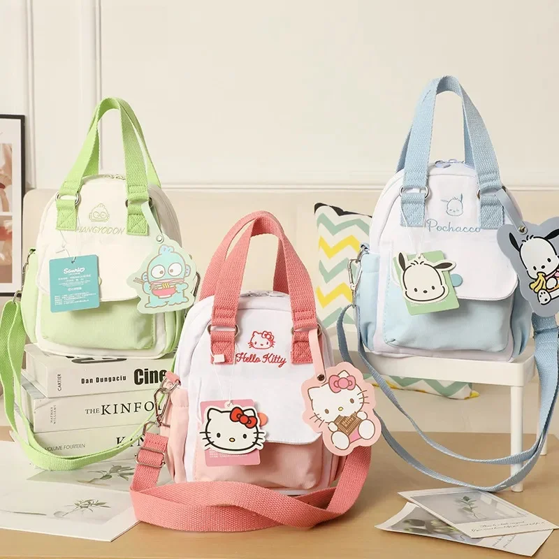 MINSO Senrio Hello Kitty Handbag Kawaii Child Colorful Mini Crossbody Bag Cartoon Cute Kuromi Canvas Women's Shoulder Bags