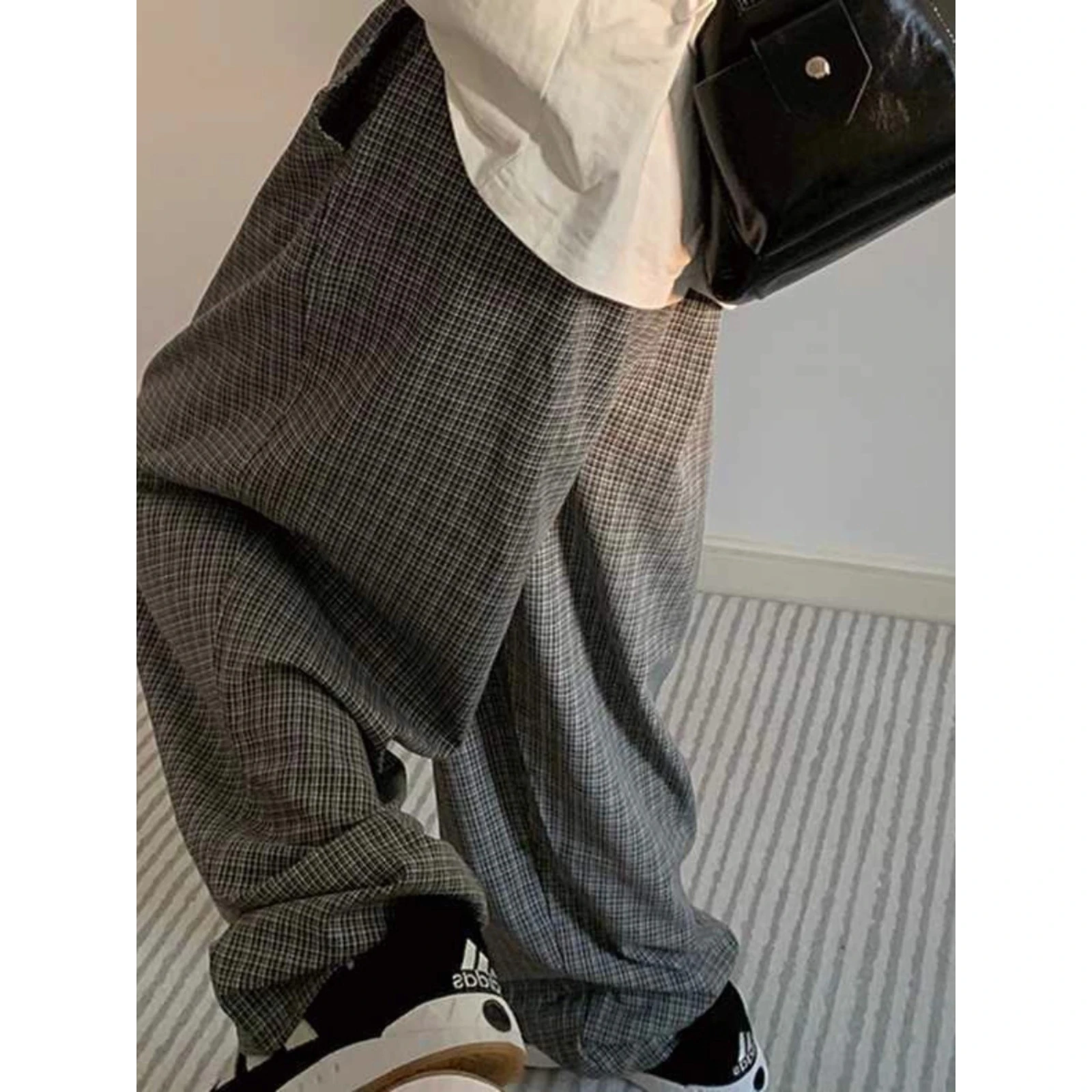 

Men's Autumn Winter Large Size 300 Pou Lazy Sle Retro Plaid Trendy High Waist Dra Floor-Length Loose Casual Wide Leg...