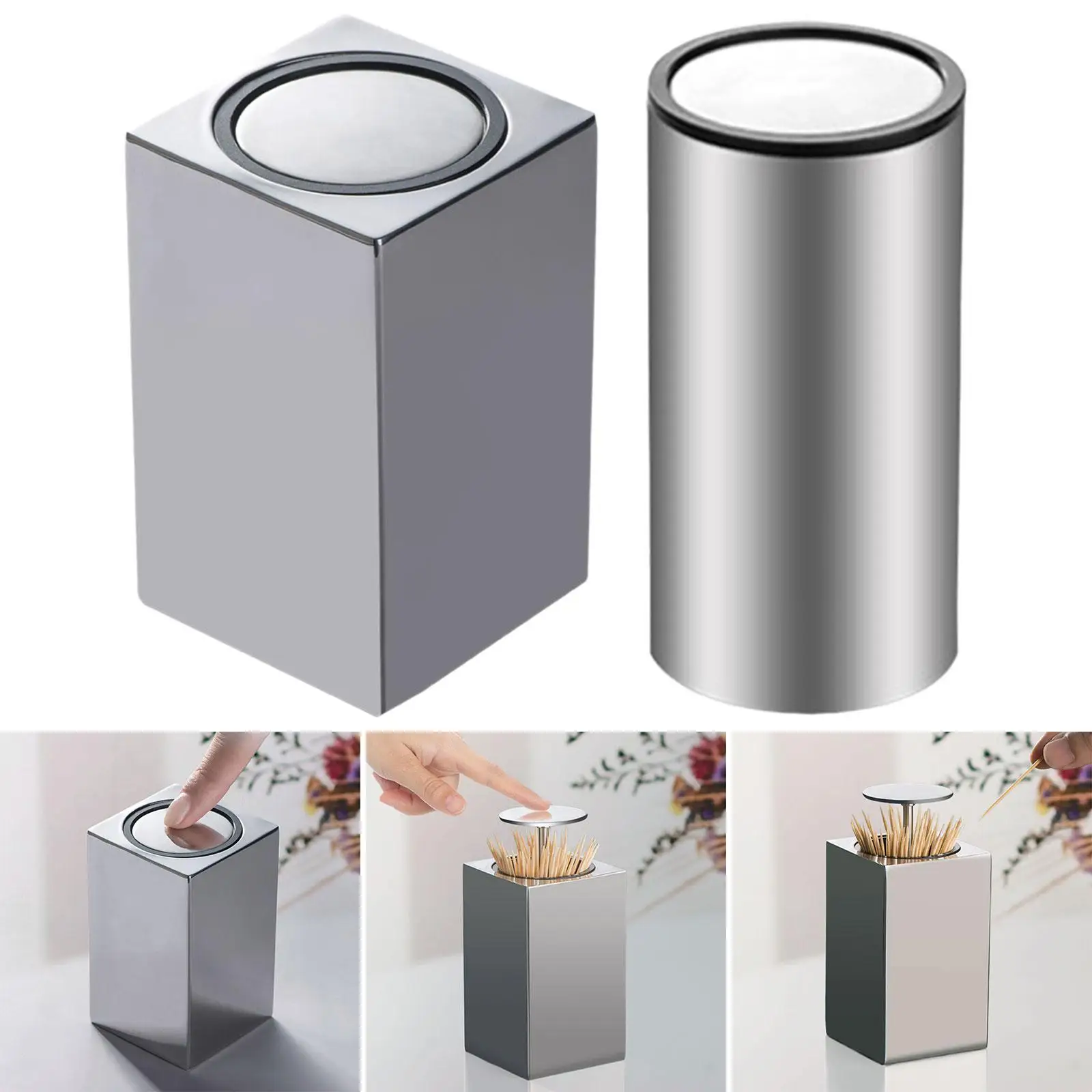 Stainless Steel Toothpick Holder Hand Press Sturdy Toothpicks Case for Hotels Dining Table Restaurants Kitchen Counter Car