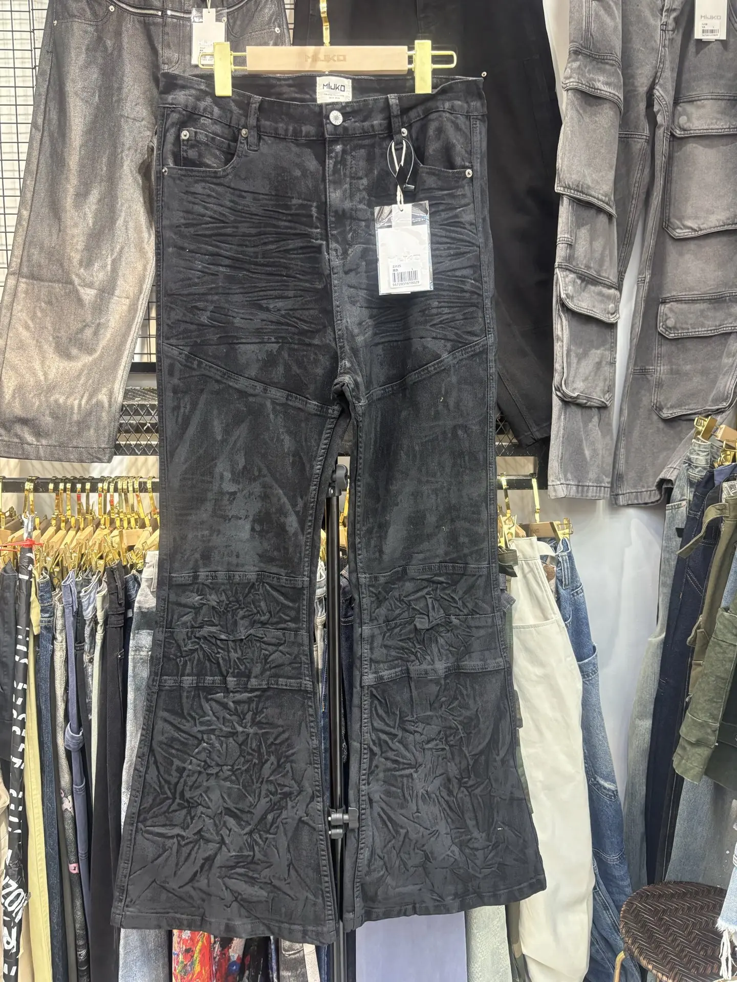 Calças Jeans Flare Retrô Americanas com Efeito Encerado para Homens e Mulheres, Calças Longas Modernas para Casais, Confortáv...