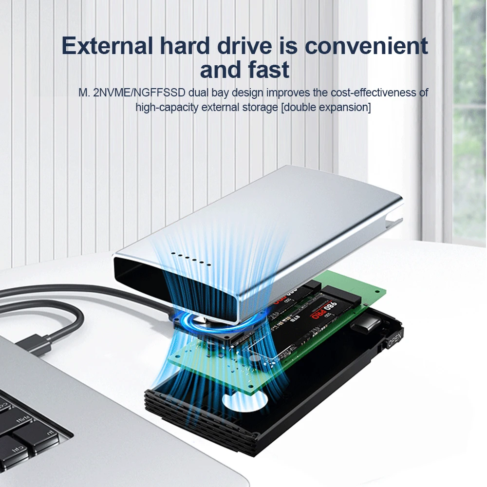 Dual Bay M.2 SSD Case Type C USB3.2 10Gbps HDD محطة إرساء SATA NVME NGFF بروتوكول مزدوج SSD الضميمة 16 تيرا بايت محول للكمبيوتر الشخصي