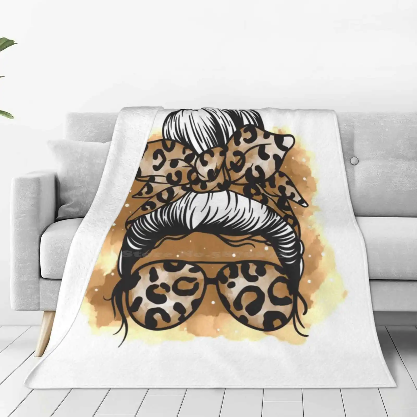 Girl With Leopard Messy Bun Shirt Classic T-Shirt Four Seasons Comfortable Warm Soft Throw Blanket Messy Bun Coffe Runs Messy