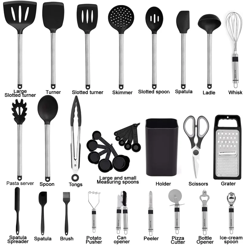 Kitchen Utensil Set-Silicone Cooking Utensils-33 Kitchen Gadgets & Spoons for Nonstick Cookware-Silicone