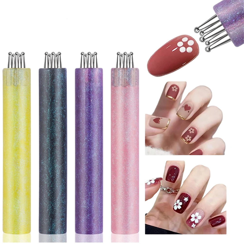 1Pc 5-Petal Flower Resin Nail Design Pen 5 Ball Tips One Stroke Styling Resin Dotting Pen DIY For Girls Resin Nail Dotting Pen