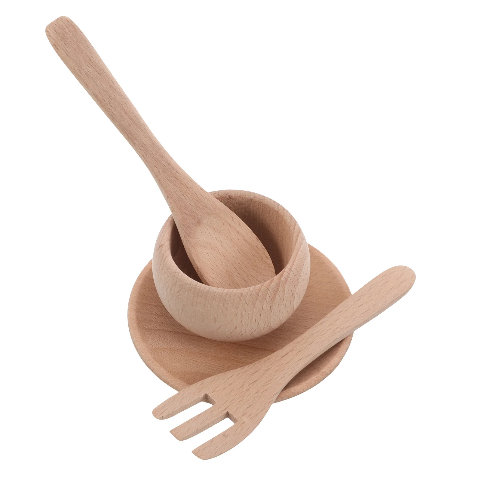 1セット木製子供用キッチン遊びアクセサリーごっこ遊びシミュレーションリアルなフォークプレート食器モンテッソーリ学習セット