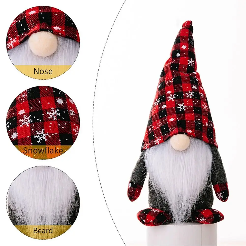 Cute Christmas Checkered Gnome Doll Plush Red Black Christmas Rudolf Doll Cartoon Exquisite Faceless Gnome Ornaments - Image 3