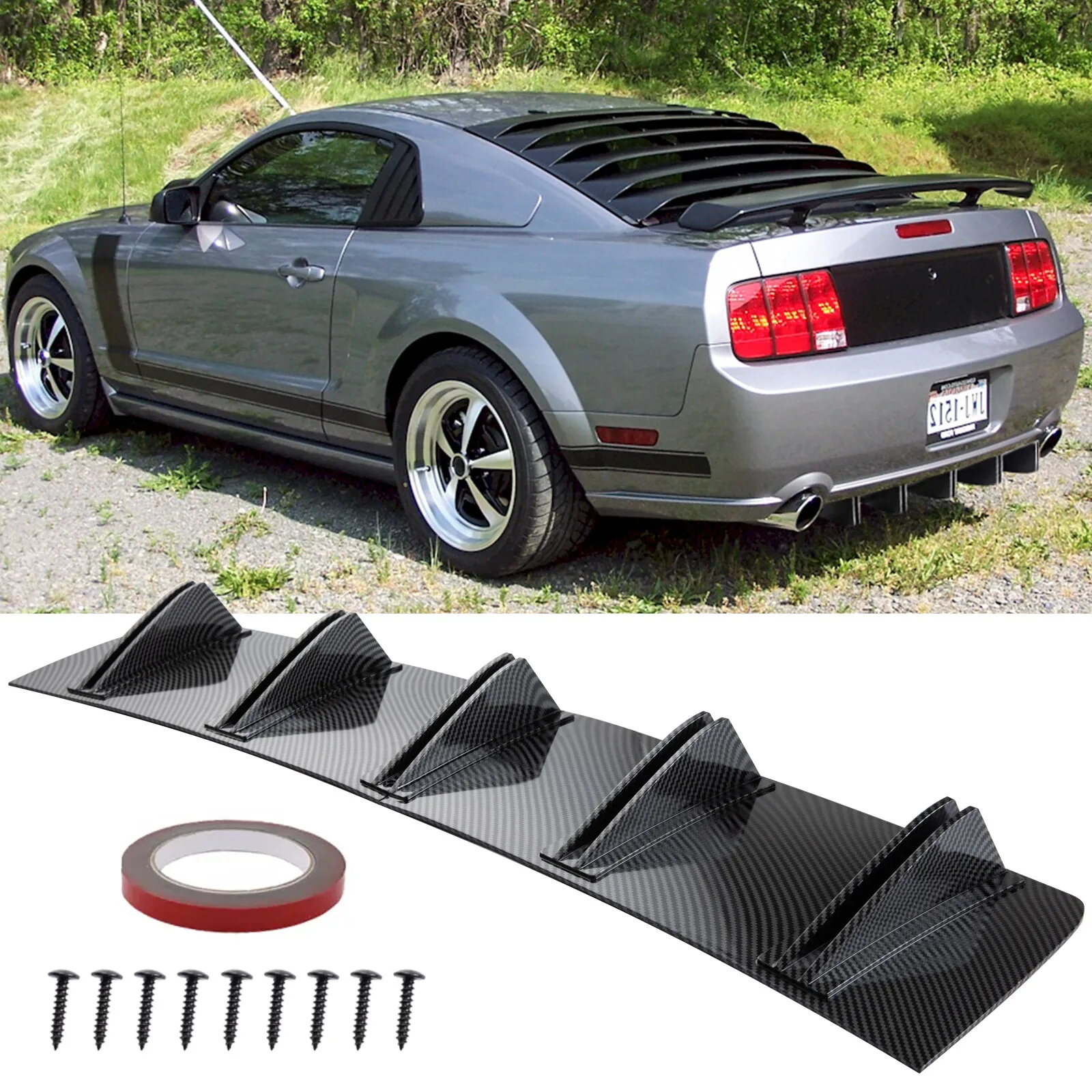 

For Ford Mustang GT Rear Diffuser Bumper Spoiler Splitter 5 Fins Carbon Fiber