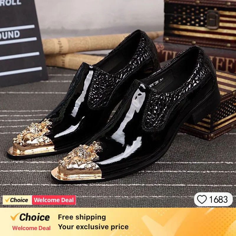 Summer Business Dress Men's shoes Black Snake Embossed Genuine Leather Shoes Dragon Head pointed Party Trend Wedding shoes