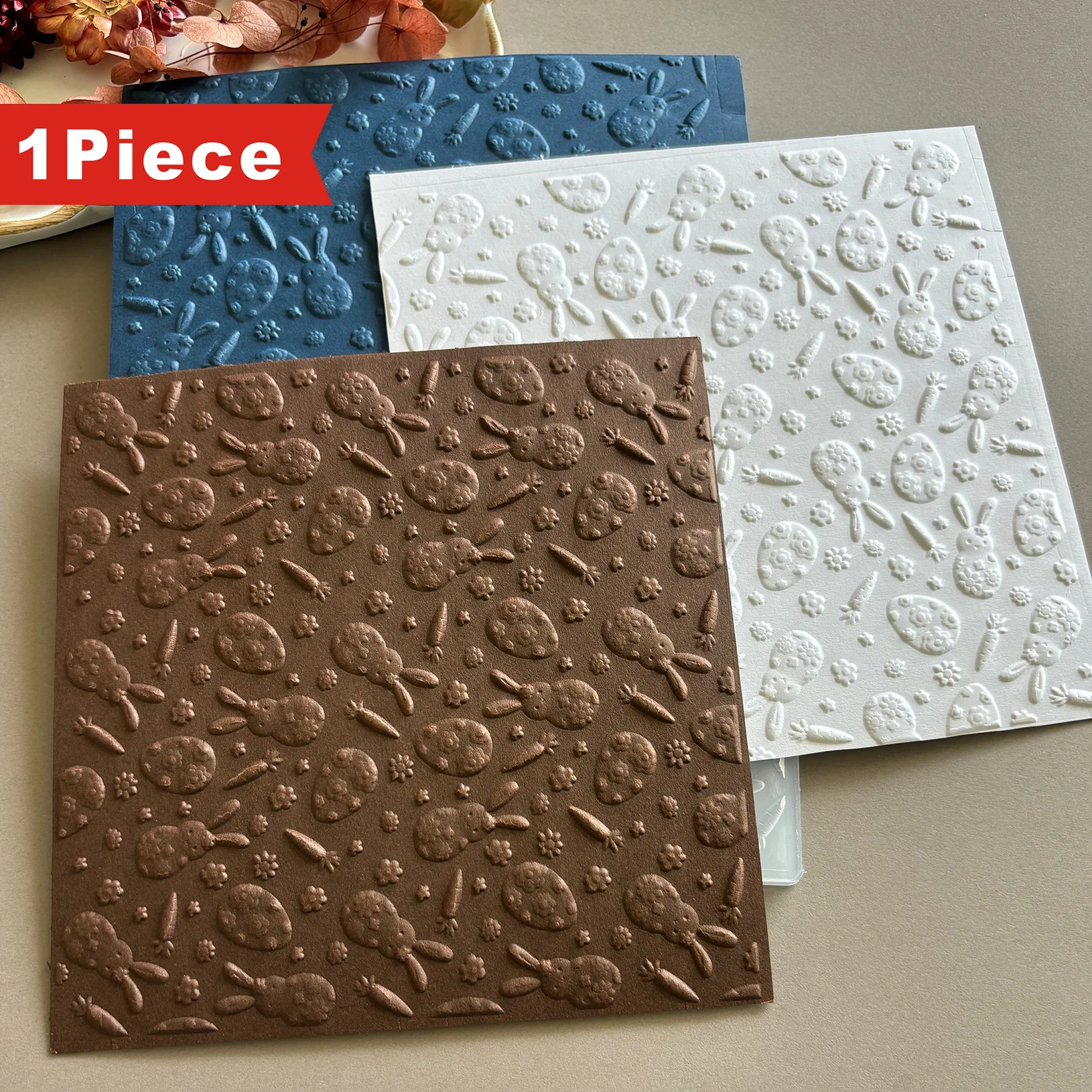 3D-geprägter Ordner – weißes, süßes Kaninchen- und Osterei-Muster-Hintergrunddesign, geeignet für DIY-Scrapbook und Visitenkarte M