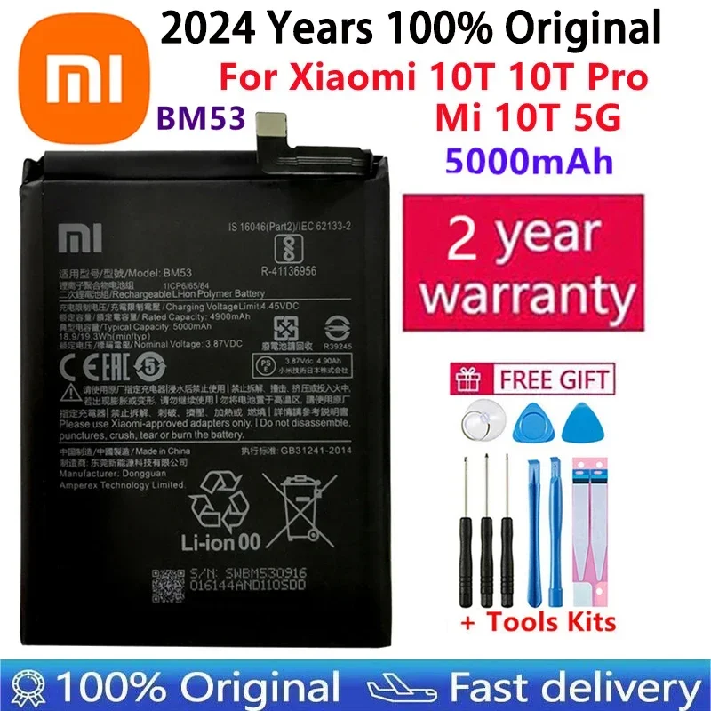 2024 Years 100% Origina Replacement Battery BM53 For Xiaomi 10T 10T Pro Mi 10T 5000mAh BM53 Batteries Bateria+Fast Shipping