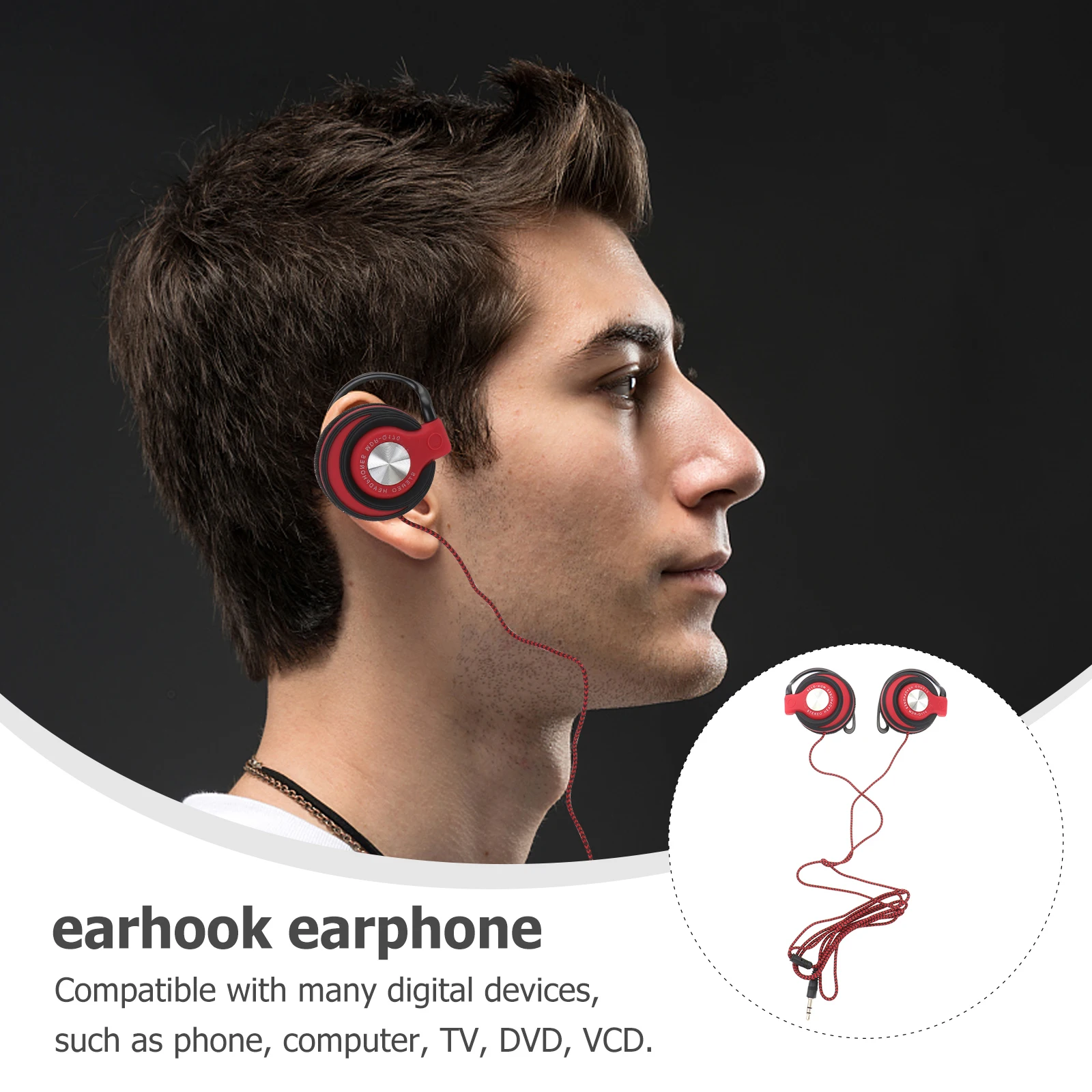 

Earhook Headphones Clip On Earbud Stereo Earphone 35mm Microphone Phone Computer Wired Headset Travel Portable